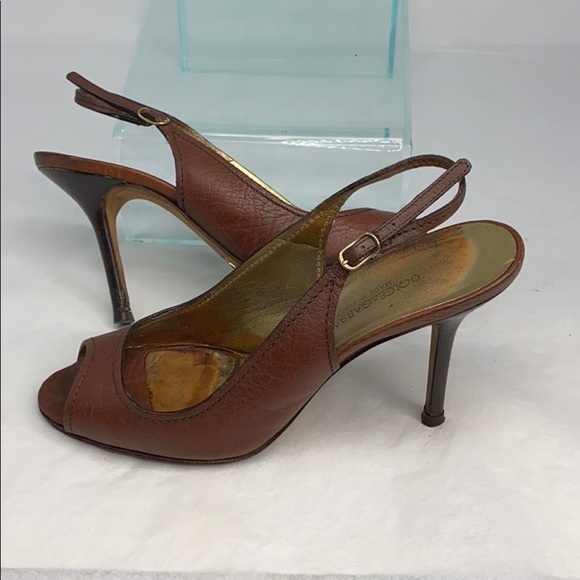 Dolce & Gabbana Sz 36 Brown Leather Peep Toe Heels - Picture 2 of 14